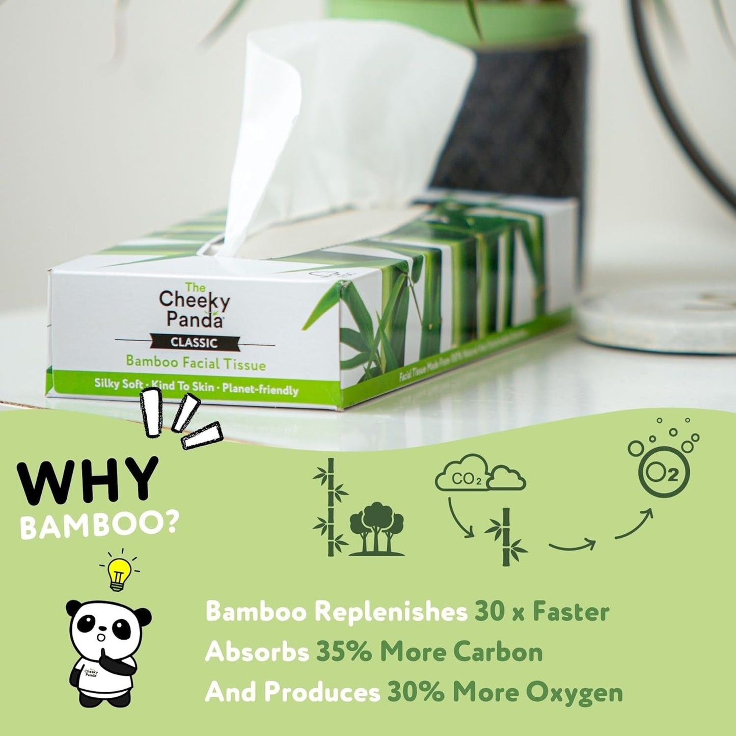 The Cheeky Panda Bamboo Facial Tissues | Sustainable Tissue Box | Plastic Free Box of Tissues