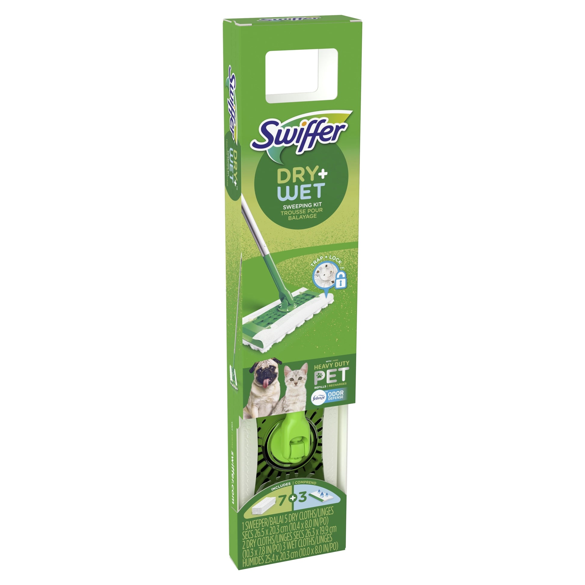 Swiffer Sweeper Pet Heavy Duty Dry + Wet All Purpose Floor Mopping and Cleaning Starter Kit Includes 1 Mop, 10 Refills