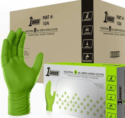 1St Choice Green Disposable Nitrile Gloves Size Medium, 1000 Count, Diamond Grip