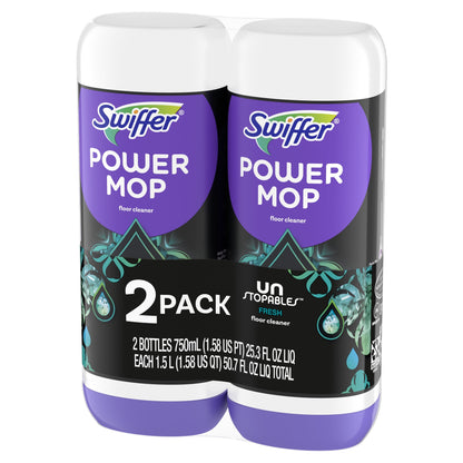 Swiffer Power Mop Floor Cleaner Solution with Unstopables Fresh Scent, 25.3 Fl Oz, 2 Pack