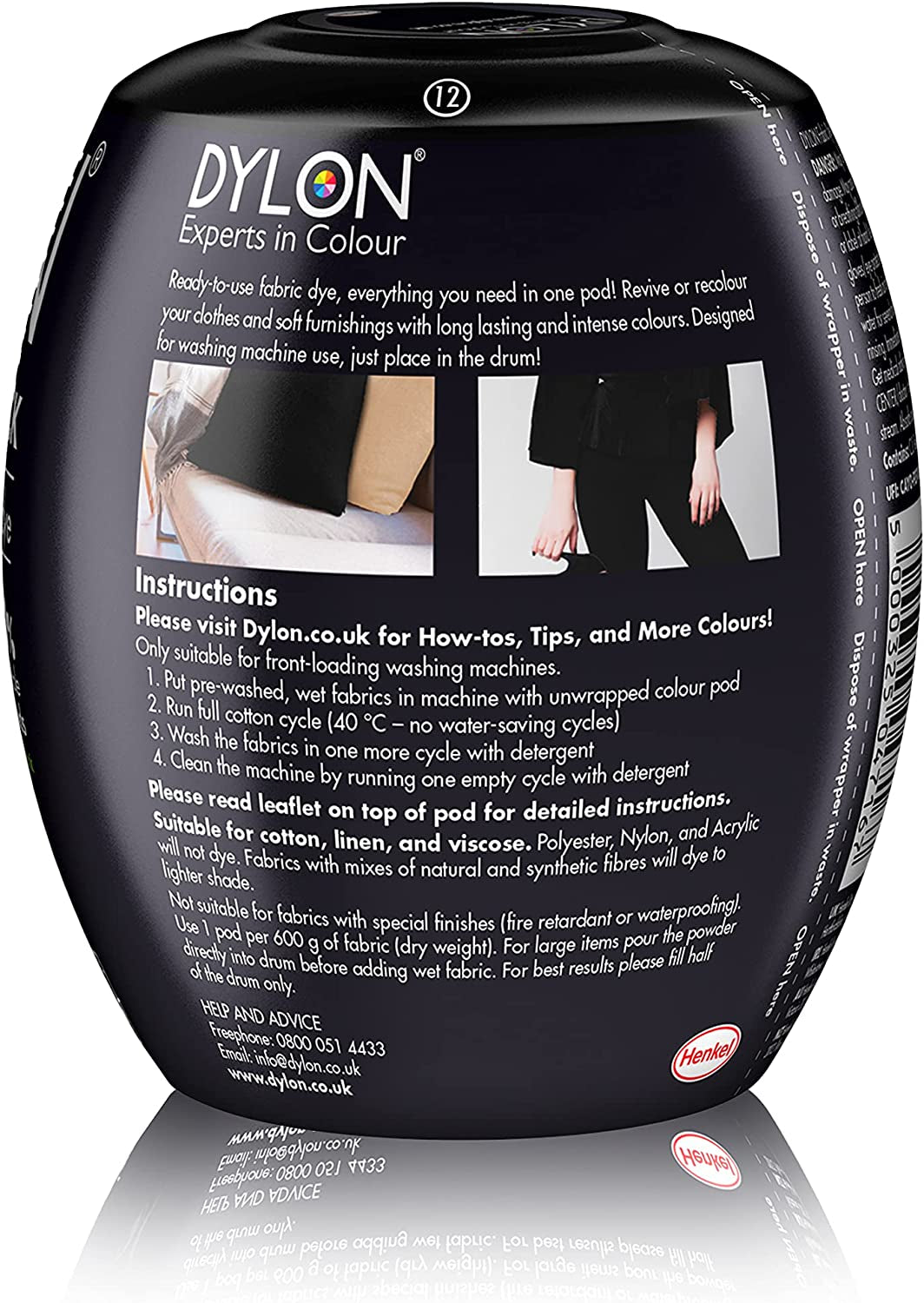 Dylon Washing Machine Fabric Dye Pod Intense Black, 350G, Packaging May Vary