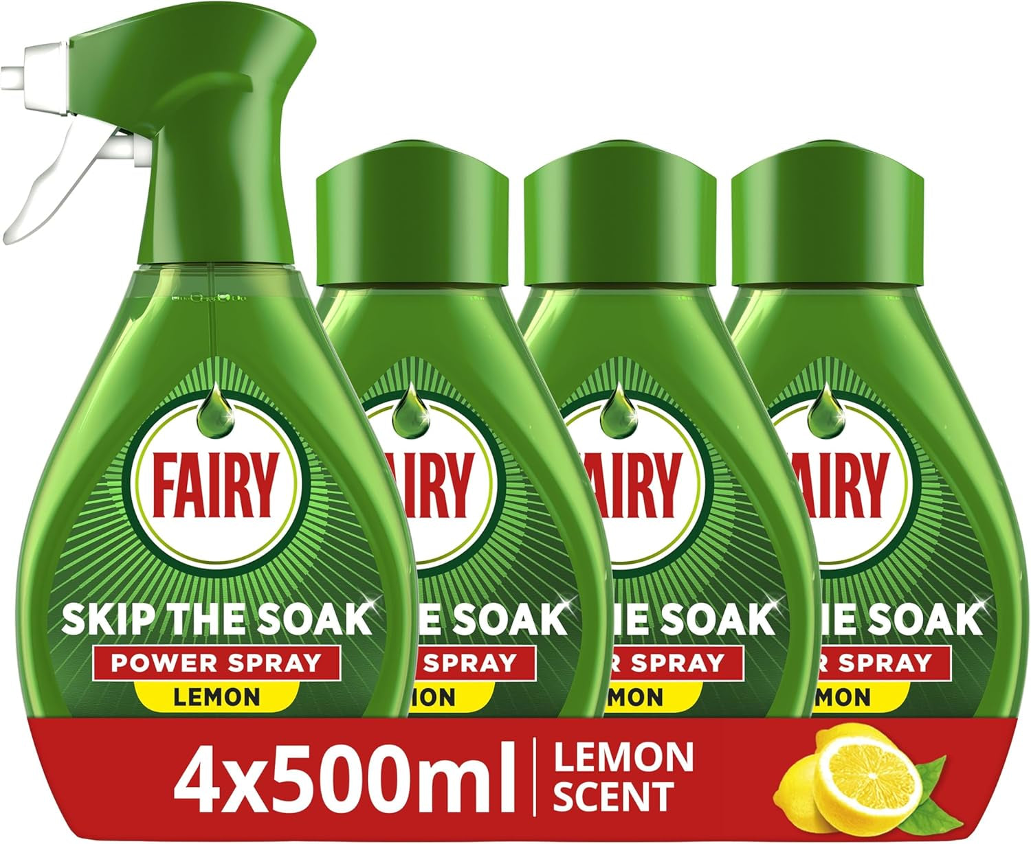 Fairy Skip the Soak Dish Power Spray + Refill Lemon 1300Ml, Pre-Treatment Spray for Dishes & Kitchen, Effective on 100% Kitchen Grease, anti Grease Remover, Degreaser Spray, Fast & Effortless Clean