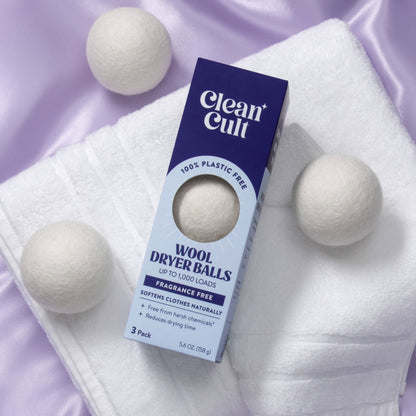 Cleancult Dryer Balls Reusable, 100% New Zealand Wool, Hypoallergenic, Unscented, 3 Pack