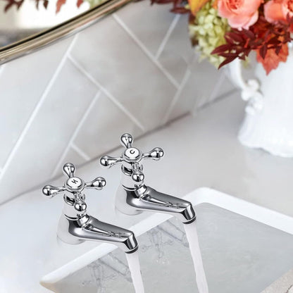 Wasserrhythm Basin Taps Pair Bathroom Sink Taps Mixers Victorian Traditional Chrome Brass Cross Lever Wash Basin Tap