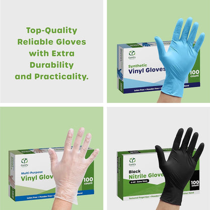 Comfy Package [100 Count Blue Nitrile Gloves, Disposable Gloves - 4 Mil, Latex & Rubber Free, Non-Sterile Powder Free Gloves - Medium