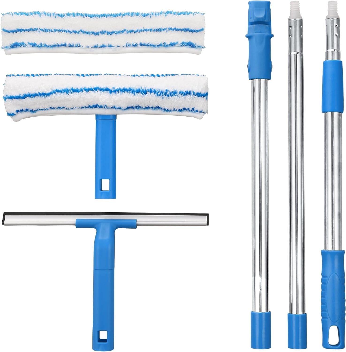 Mitclear Window Cleaner with Long Handle(57In), Glass Cleaning Tools with Silicon Squeegee & Microfiber Scrubber, Window Cleaning Kit for Shower Glass Mirror Door Car