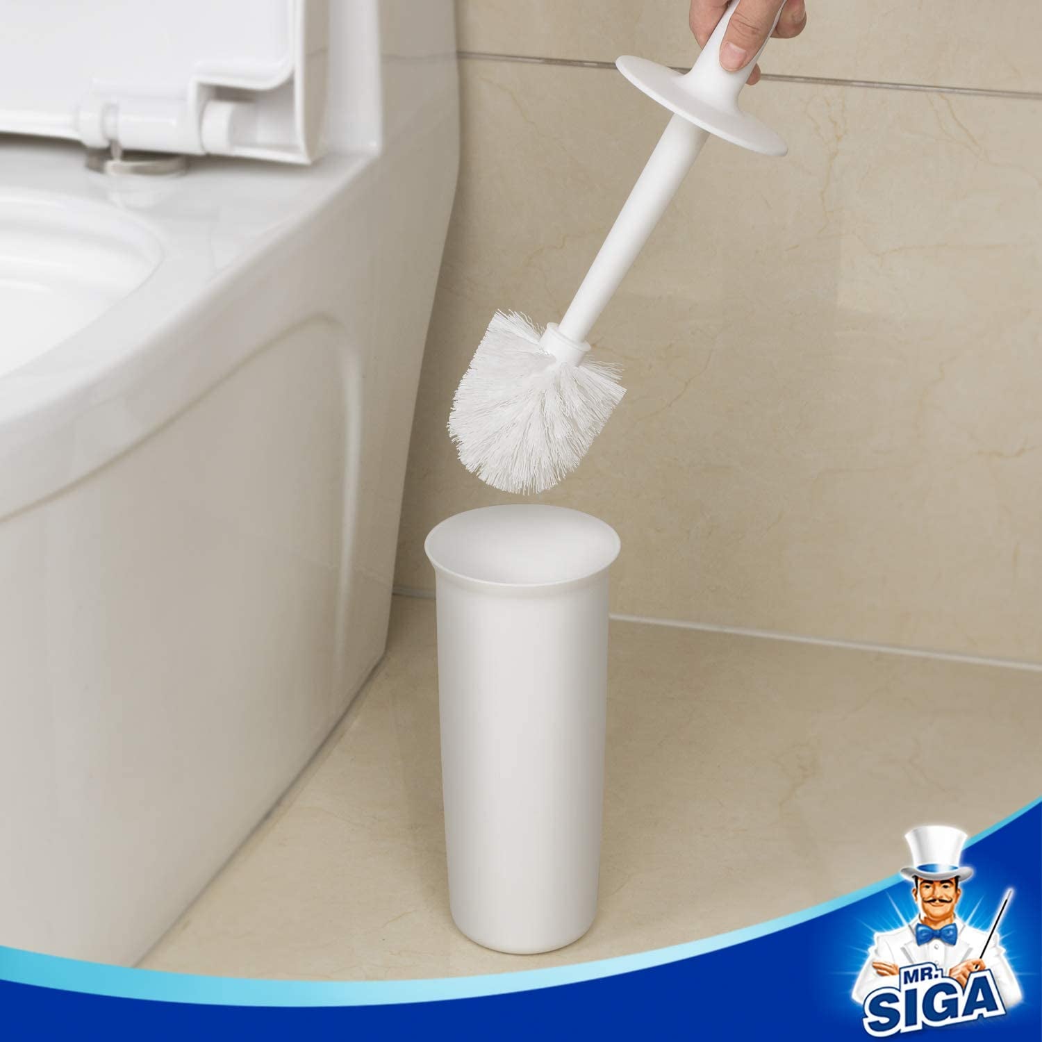 MR.SIGA Toilet Bowl Brush and Holder for Bathroom, White, 1 Pack