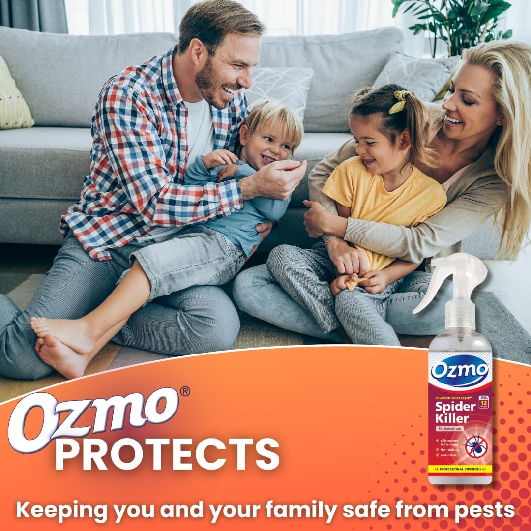 Ozmo Spider Killer Spray, 250Ml, Use on Hard Non-Porous Surfaces, Hard and Soft Furnishings, Carpets and Fabrics