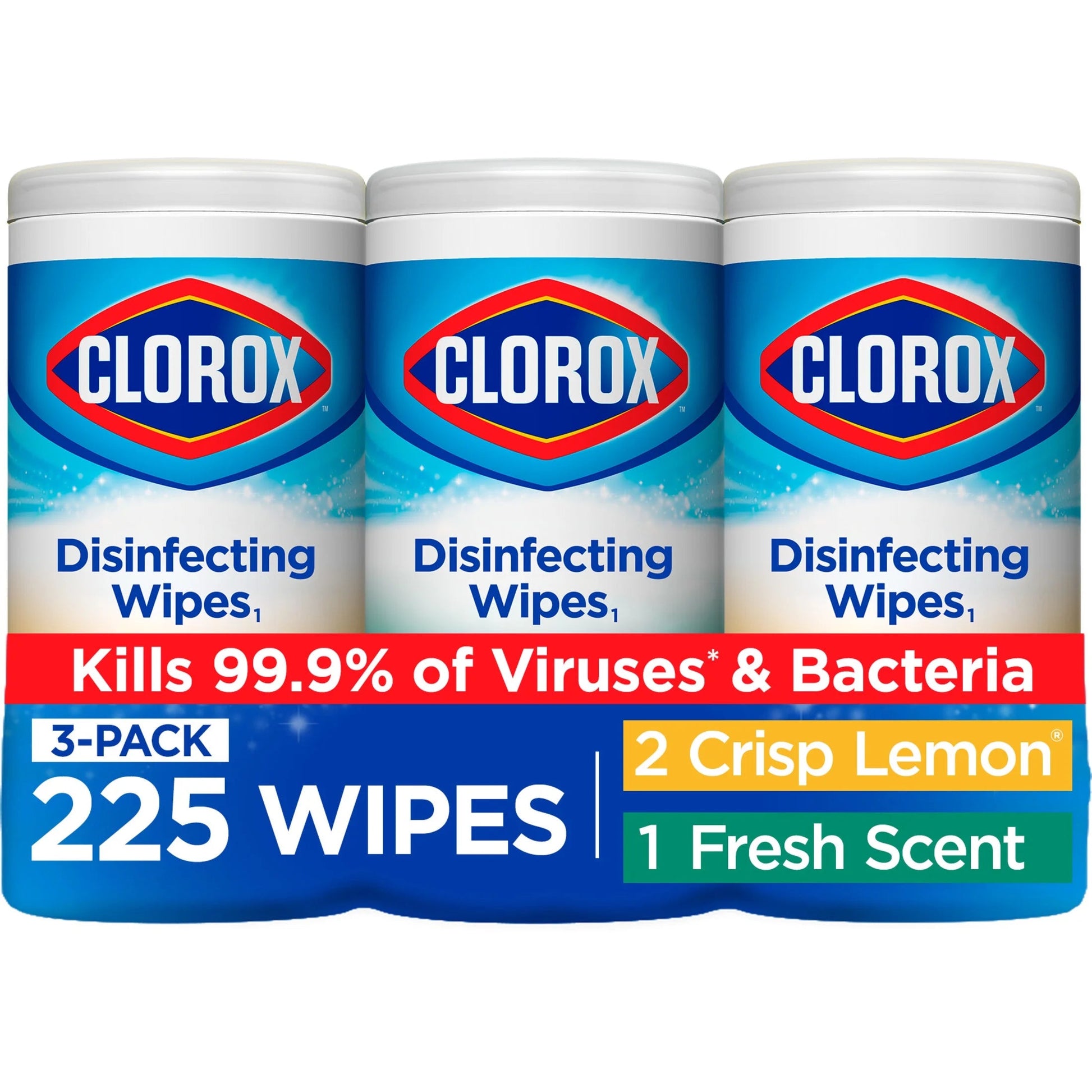 Clorox Disinfecting Wipes, (225 Count Value Pack), Crisp Lemon and Fresh Scent - 3 Pack - 75 Count Each