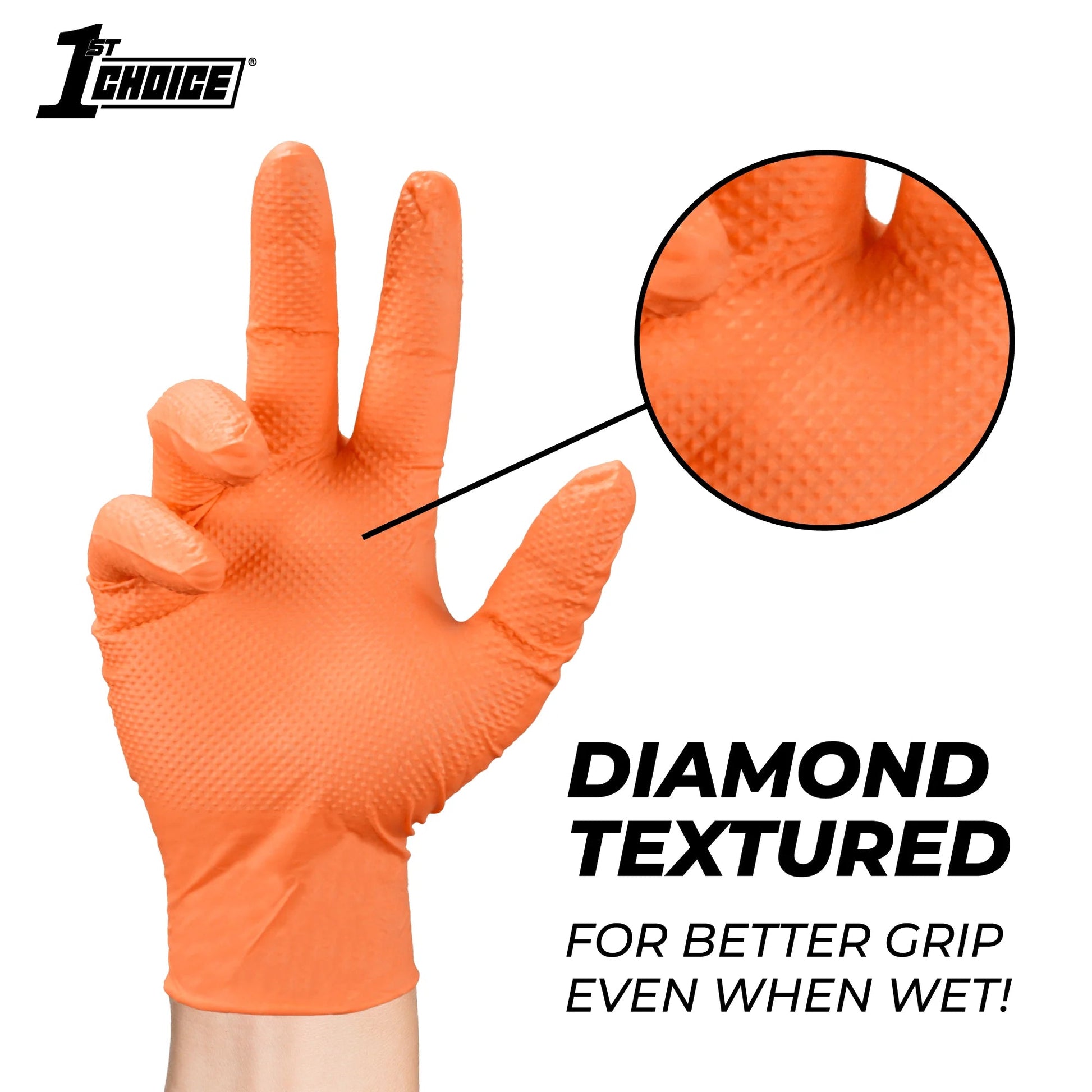 1St Choice Orange Disposable Nitrile Gloves Size XXL 1000 Count Diamond Grip