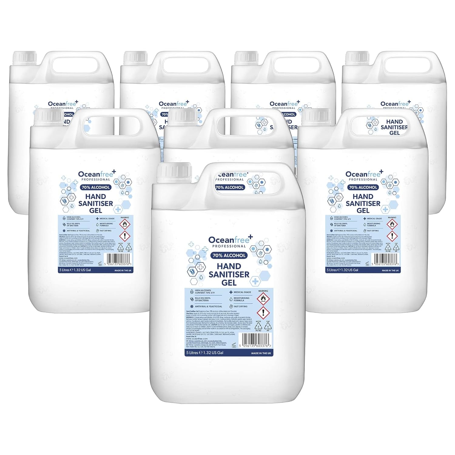 70% Alcohol Hand Sanitiser Gel - 5L Litres - Certified Surgical/Medical Grade - Made in the UK (Single)