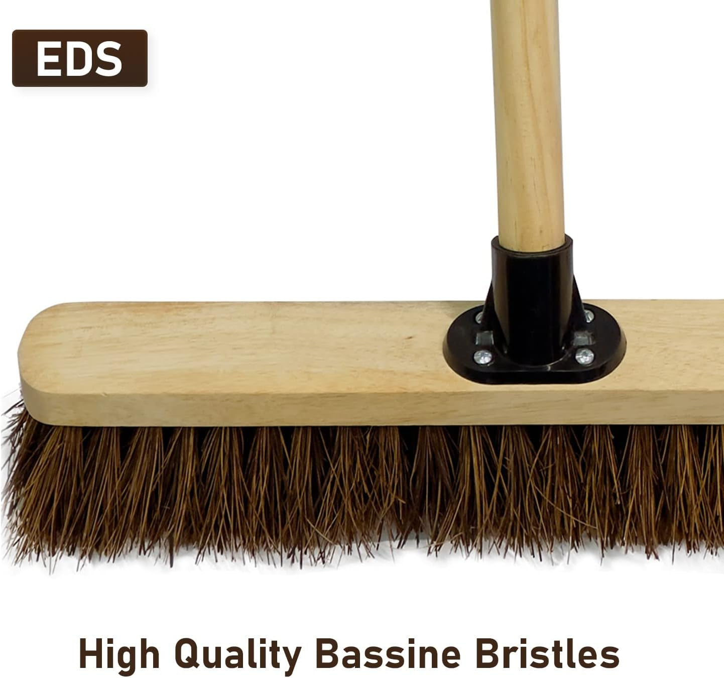 18” Stiff Broom Outdoor Heavy Duty with Wooden Handle Natural Bassine Hard Bristle Yard Brush Factory Warehouse Floors Commercial and Industrial Broom Strong Wooden Brush (Pack of 1)