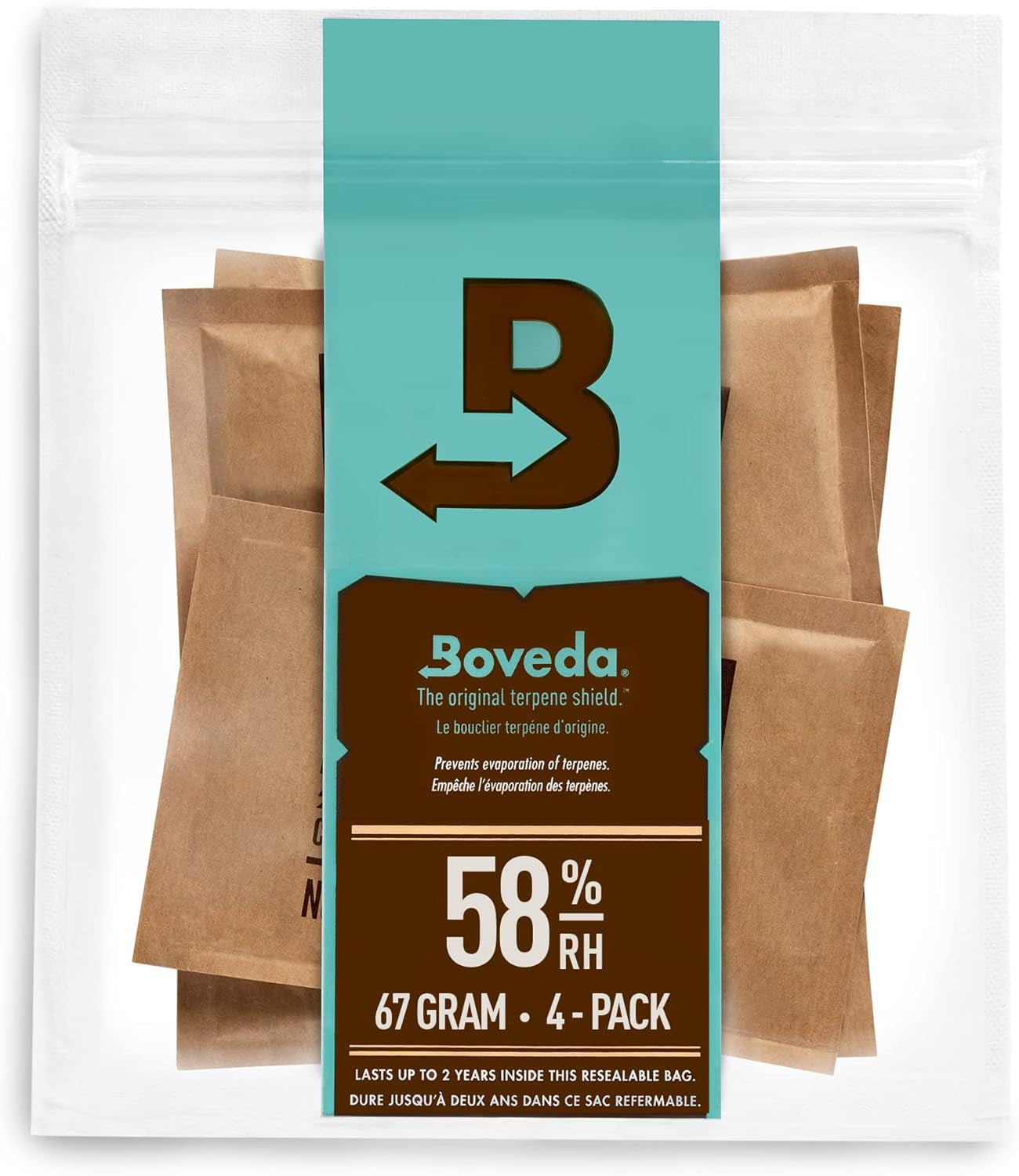 Boveda 72% Two-Way Humidity Control Packs for Wood Containers – Size 60 – 4 Pack – Moisture Absorbers – Humidifier Packs – Hydration Packets in Resealable Bag