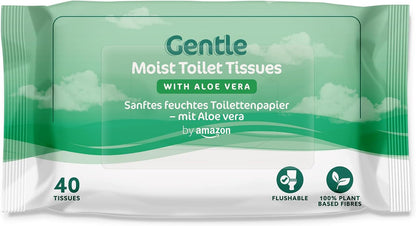 By Amazon Gentle Moist Toilet Tissues with Aloe Vera, Flushable, 240 Count (6 Packs of 40 Sheets) (Previously Presto!)