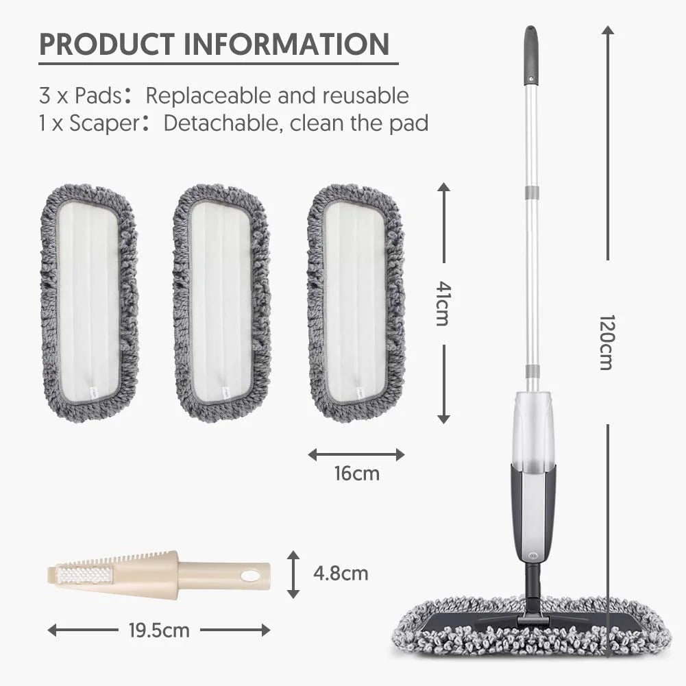 SUPTREE Microfiber Spray Mop for Floor Cleaning with 3 Washable Pads 1 Refillable Bottle 1 Scraper