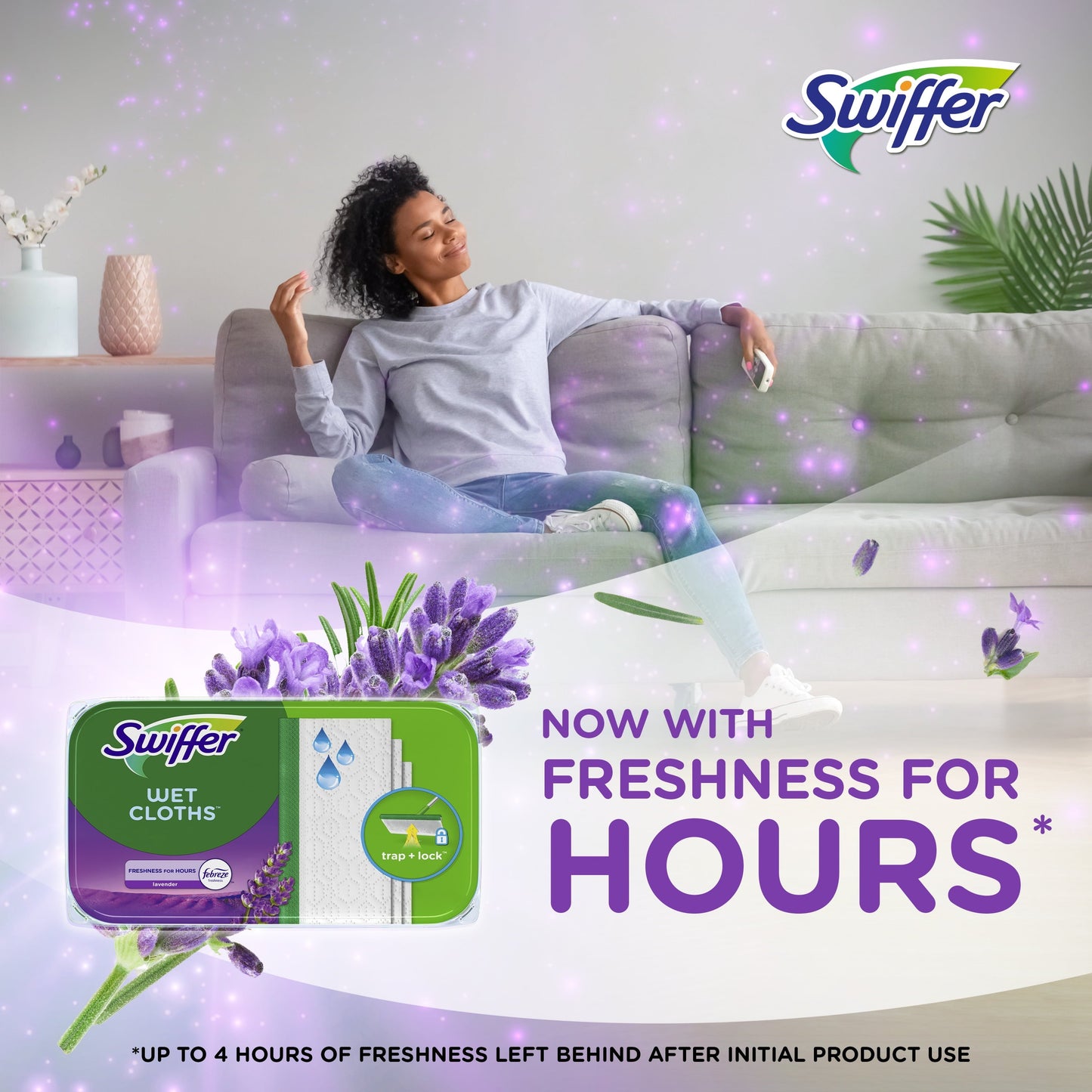 Swiffer Sweep + Mop, Wet Pads Refill, Floor Cleaner, Cleaning Cloths, Lavender, 24Ct