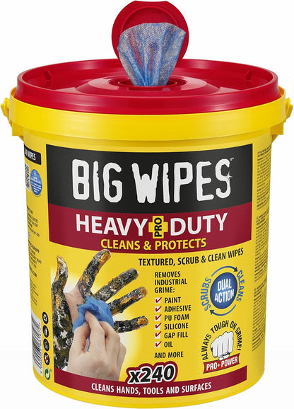 Big Wipes Heavy Duty Pro+ Wipes in Dispenser Tub (X100) Textured Dual-Sided Hand Wipes with Skincare Cleans Hands, Tools & Surfaces. Heavy Duty Wipes & Industrial Cleaning Products for Tradespeople