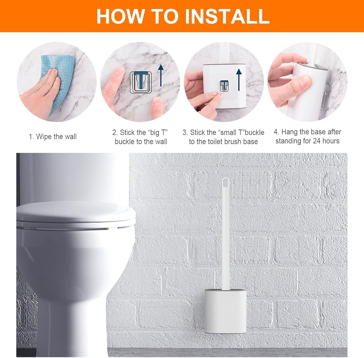 Ibergrif M34151-3 Toilet Brushes & Holders, Deep Cleaner Silicone Toilet Brush, Flat Toilet Brush with Long Handle, Quick Drying Loo Brush and Holder for Bathroom, Base Flooring/Wall Mounted, White