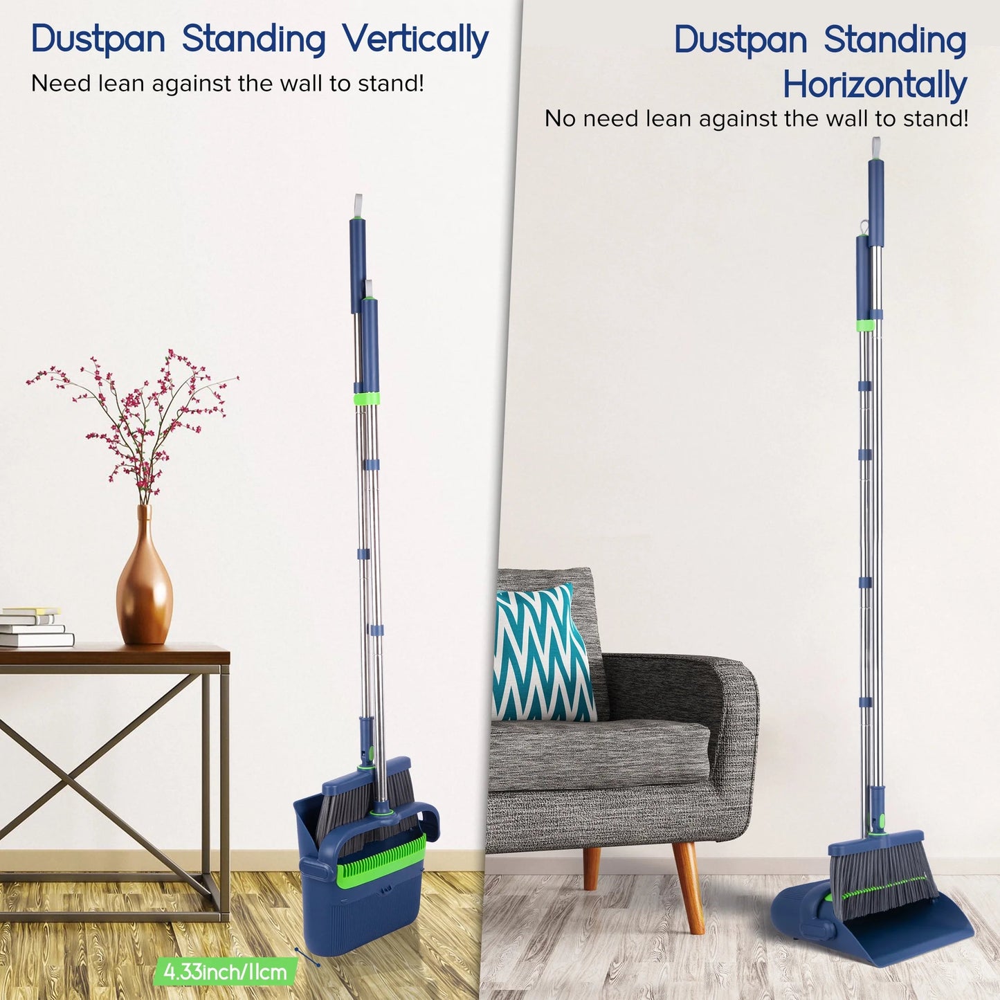 SUGARDAY Broom and Dustpan Combo Set for Home Floors Broom and Dust Pan Combo with Long Handle