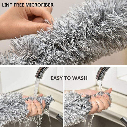 Feather Duster,Extendable Duster Microfiber Long Extension Pole Scratch Resistant Cover, Washable, Cleaning High Ceiling Fans, Blinds, Cobweb (Grey)