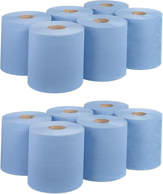 Bargain Factory 12 X Premium Quality 2-Ply Blue Centrefeed Paper Hand Towel Rolls, Pack of 12 Tissue Rolls