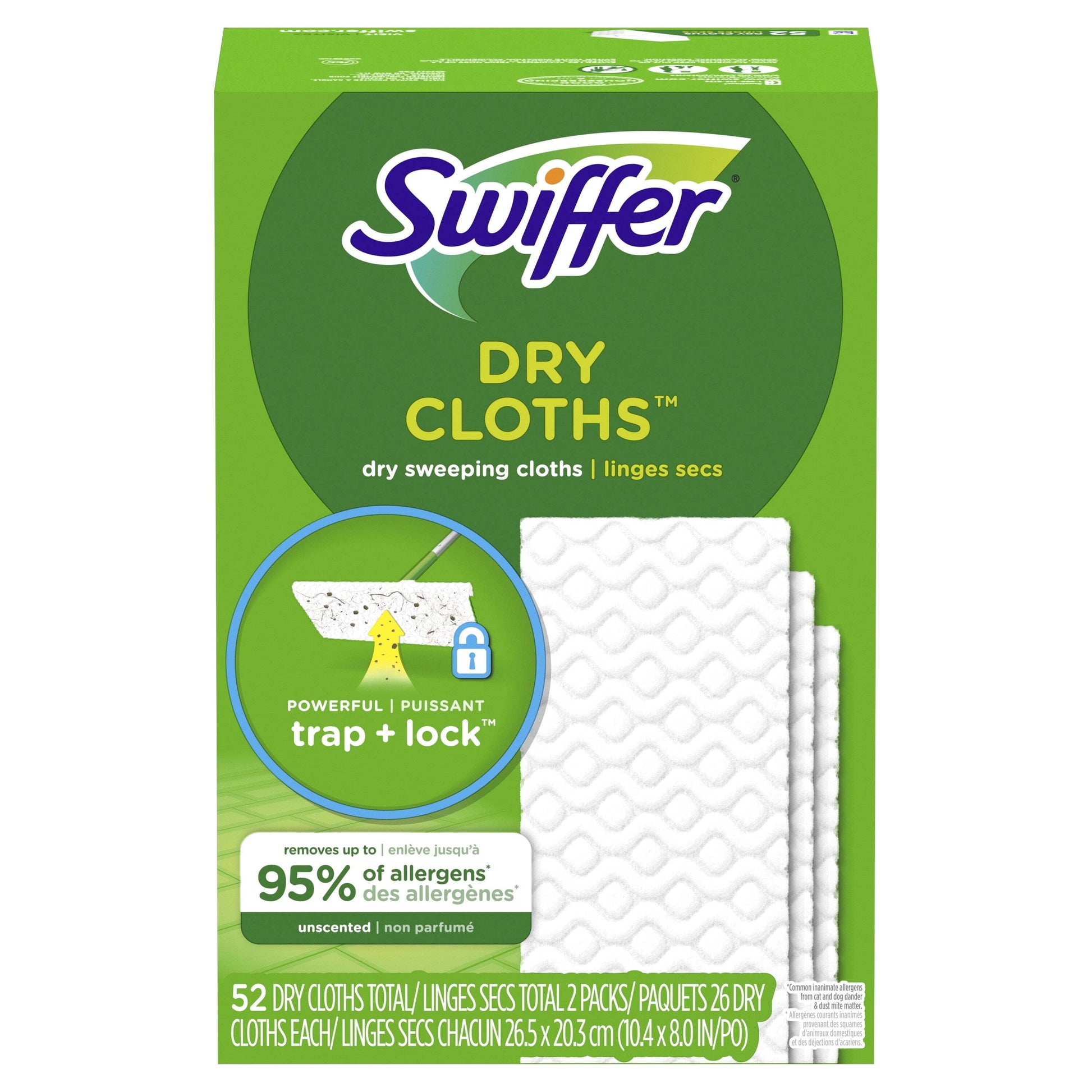 Swiffer Sweep + Mop, Dry Pads Refill, Floor Cleaner, Cleaning Cloths, Unscented, 52Ct