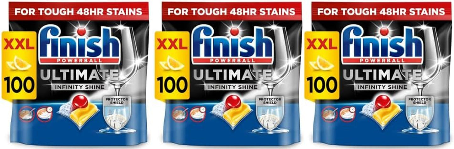 Finish Ultimate Infinity Shine Dishwasher Tablets Bulk | Scent : Lemon | Size: 100 Dishwasher Tabs |Ultimate Clean and Shine