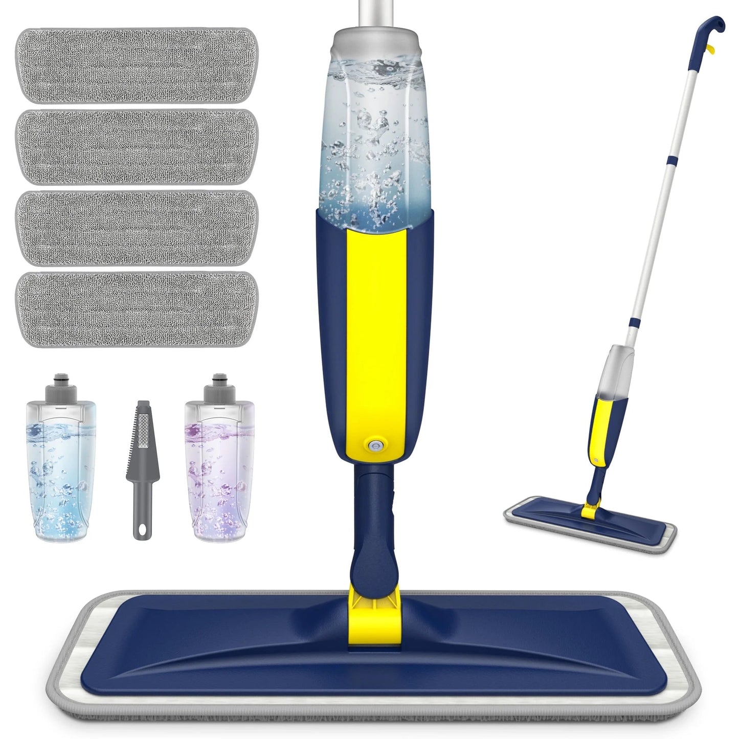 SUGARDAY Microfiber Spray Mops for Floor Cleaning with 4 Washable Pads 2 Refillable Bottle Blue