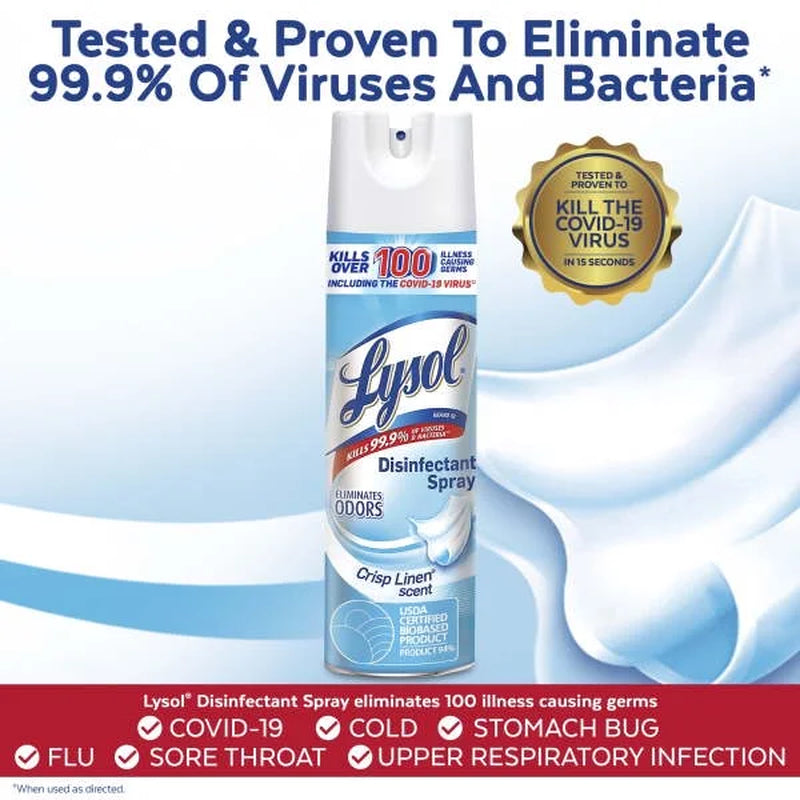 Lysol Disinfectant Spray, Sanitizing and Antibacterial Spray, for Disinfecting and Deodorizing, Crisp Linen, 19 Fl. Oz