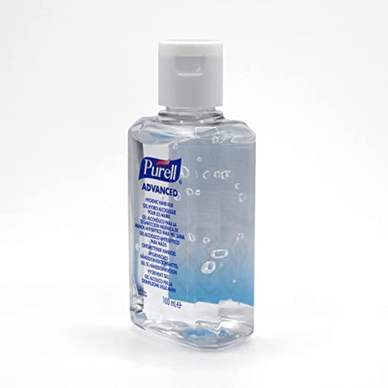 PURELL ADVANCED HAND SANITISER GEL 100Ml X 6 Pack. Flip Top Bottle, with 2 X PURELL PERSONAL Gear Retractable Clip