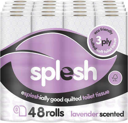 Splesh by Cusheen 3-Ply Toilet Roll-Lavender Fragrance 72 Pack Soft, Quilted Bulk Toilet Tissue & Loo Rolls- Eco-Friendly Sustainably Crafted in the UK