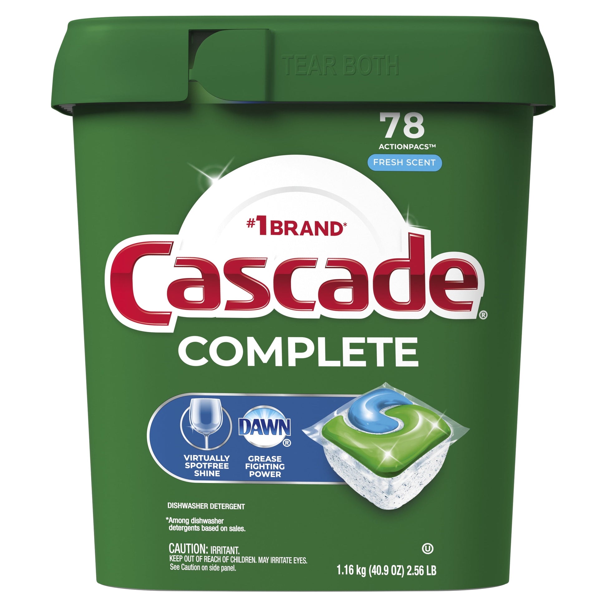 Cascade Complete Dishwasher Pods, Action Pacs Dishwasher Detergent, Dishwasher Tabs, Fresh, 78 Count