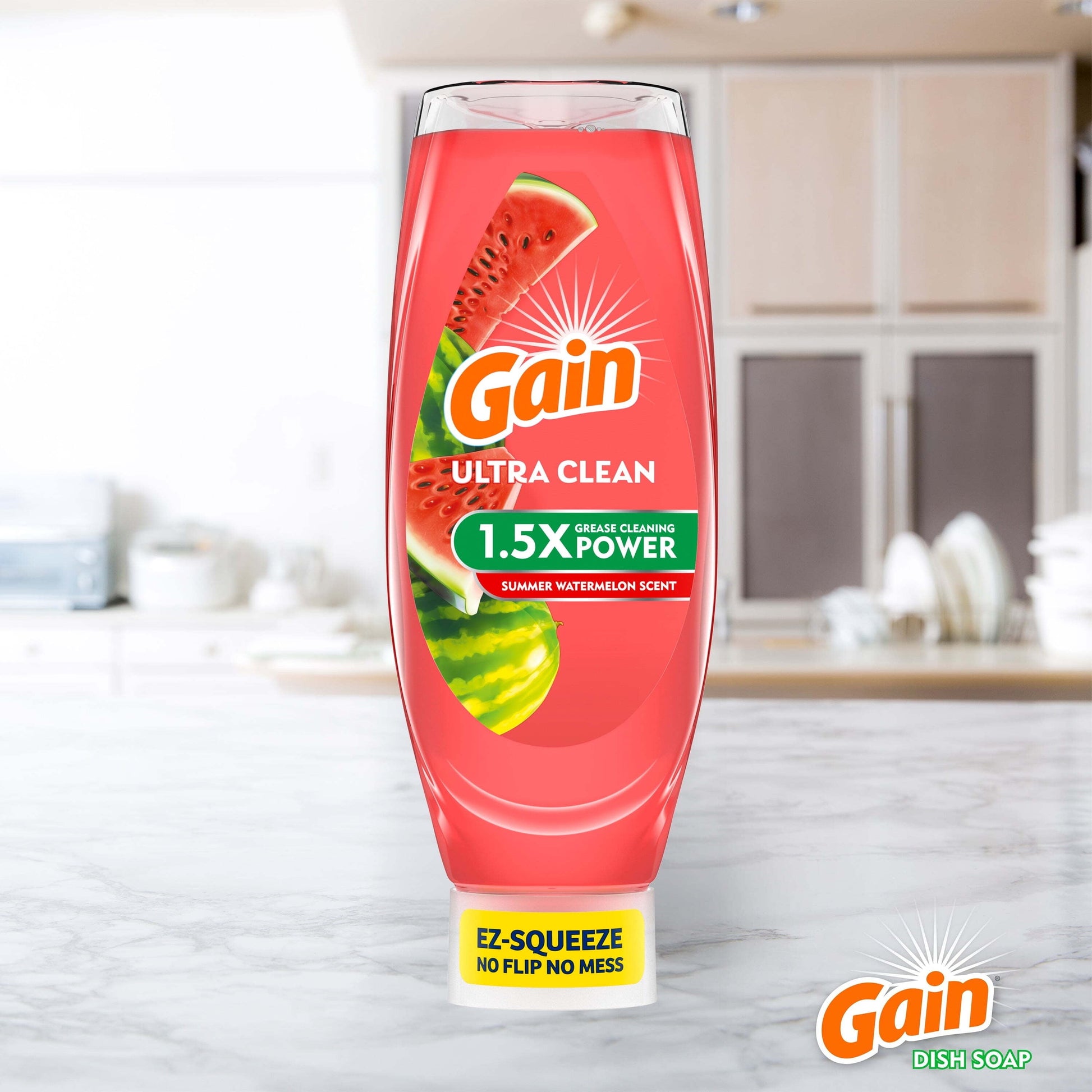 Gain Ultra Original Ez-Squeeze Dish Soap, Dishwashing Liquid, Summer Watermelon, 24.3 Fl Oz