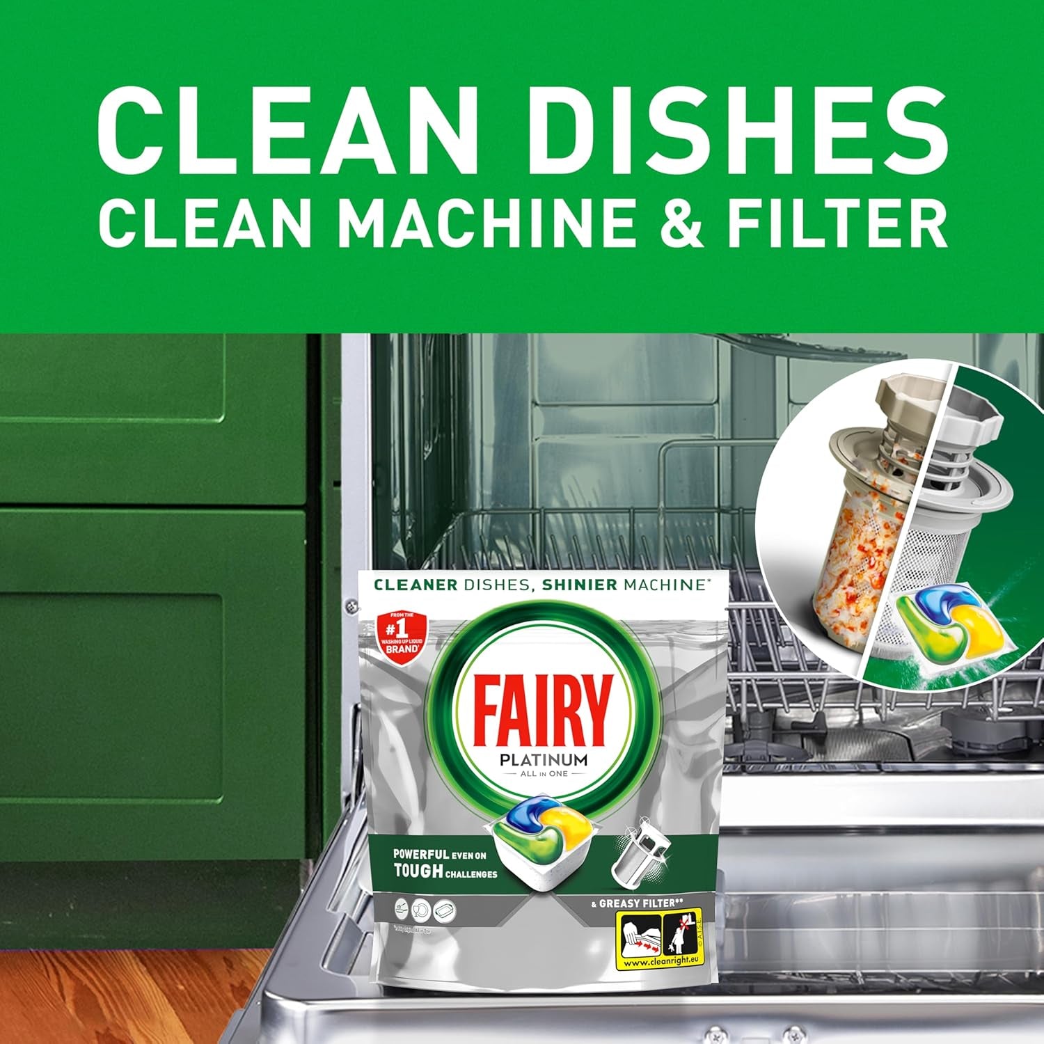 Fairy Platinum All-In-1 Dishwasher Tablets Bulk, Fairy Dishwasher Tablets Platinum Plus, 74 Tablets, Lemon, with Greasy Filter & Rinse Aid Action, Packaging May Vary