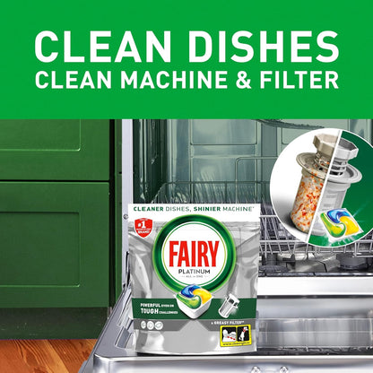 Fairy Platinum All-In-1 Dishwasher Tablets Bulk, Fairy Dishwasher Tablets Platinum Plus, 74 Tablets, Lemon, with Greasy Filter & Rinse Aid Action, Packaging May Vary