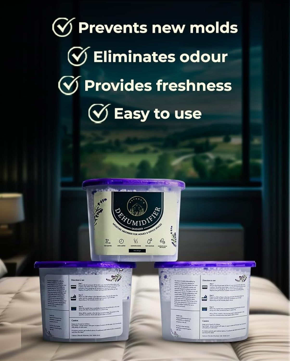 Fataha'S Lavender Dehumidifier -600ML - Effective Dampness Control, Mold Prevention, Odor Control, Absorbs Moisture - Ideal for Kitchen, Bathroom, Bedroom, Closet, Long Lasting Freshness! (Pack of 10)