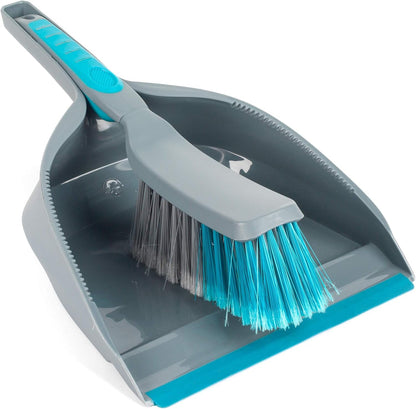 Beldray LA024152TQ Cleaning Bundle with Broom - Dustpan and Brush Set, Scrubbing & Dish Brushes, Long Handled Indoor Floor Sweeping, Washing up Brushes, Bathroom/Tile/Grout Cleaner, Soft Grip, Blue