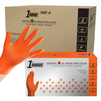 1St Choice Orange Disposable Nitrile Gloves Size XXL 1000 Count Diamond Grip