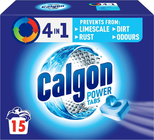 Calgon 4-In-1 Washing Machine Cleaner and Water Softener Tablets, Removes Limescale & Odours, Deep Clean, Units: 15 Tablets, Pack of 1 (Packaging May Vary)