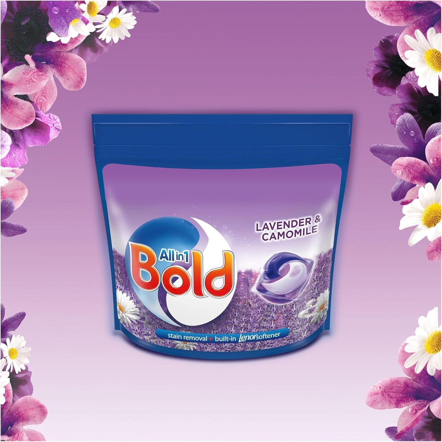 Bold All-In-1 Pods Washing Liquid Capsules Lavender & Camomile 108 Washes (54X2), Washing Detergent for Brilliant Cleaning with Built-In Fabric Softener