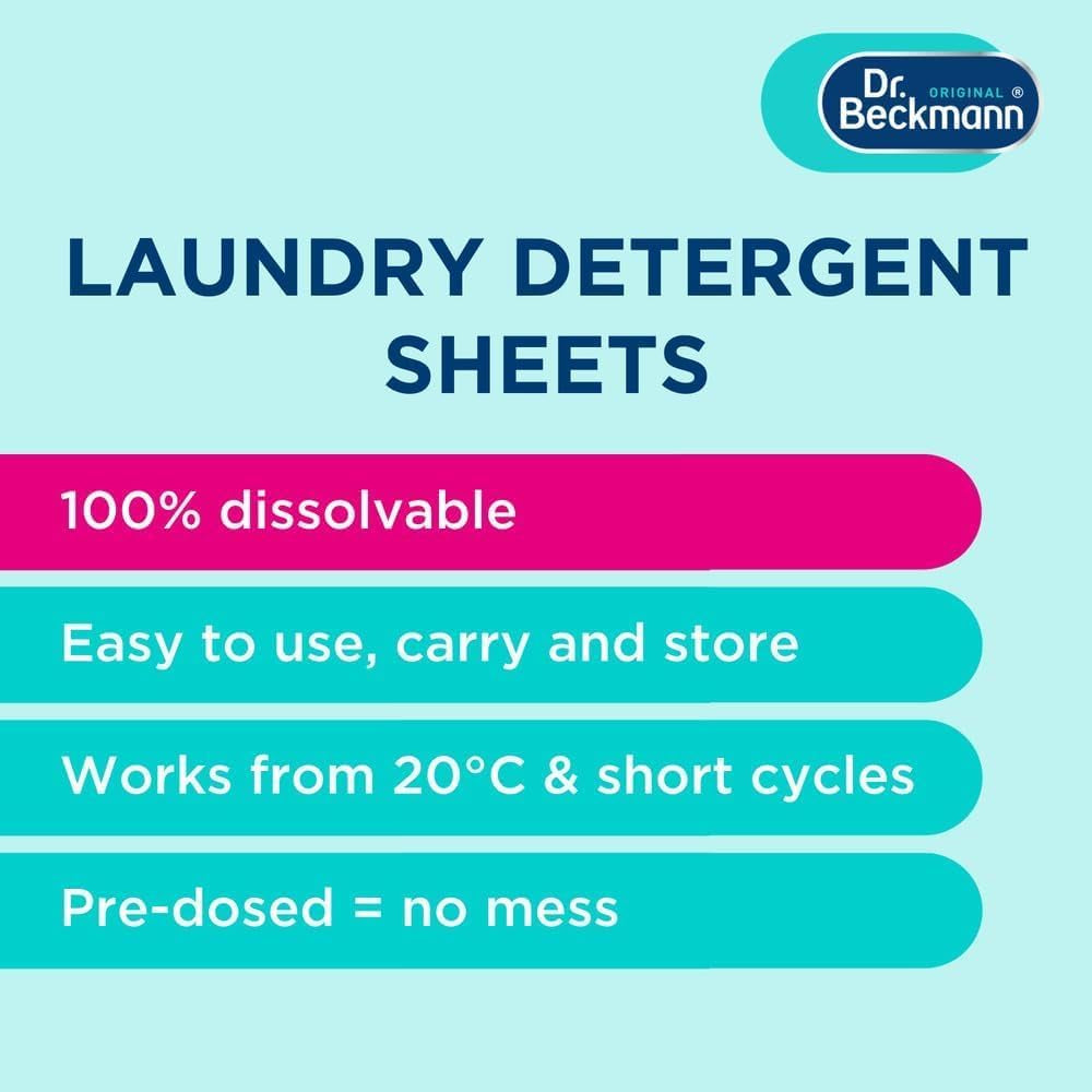 Dr. Beckmann MAGIC LEAVES Laundry Detergent Sheets NON-BIO | Convenient and Pre-Dosed Laundry Detergent Sheets | Dissolvable Climate Neutral and Easy to Use | 25 Sheets