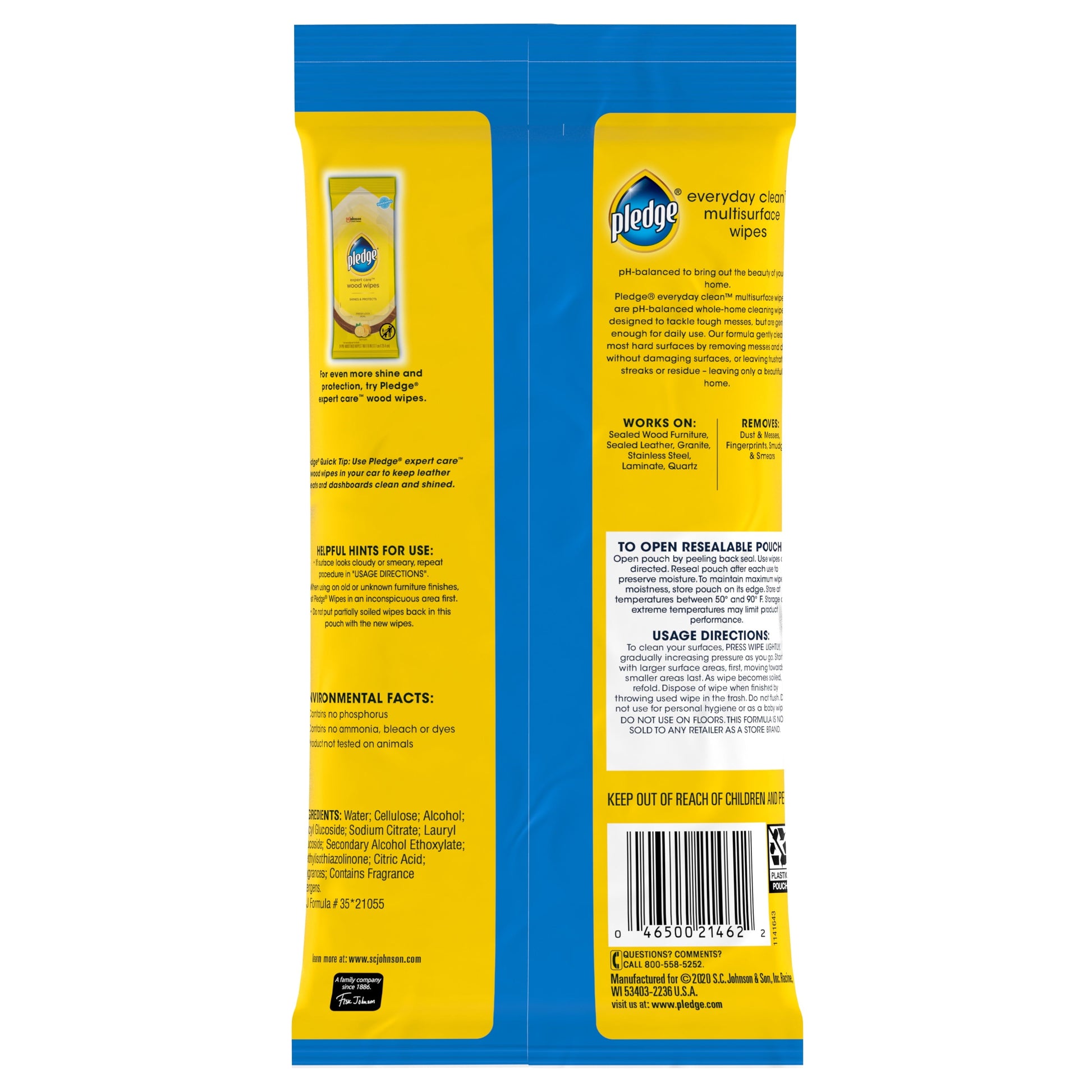 Pledge® Multisurface Wipes, Everyday Clean™ Household Cleaning Cloths, Fresh Citrus Scent, 25 PC