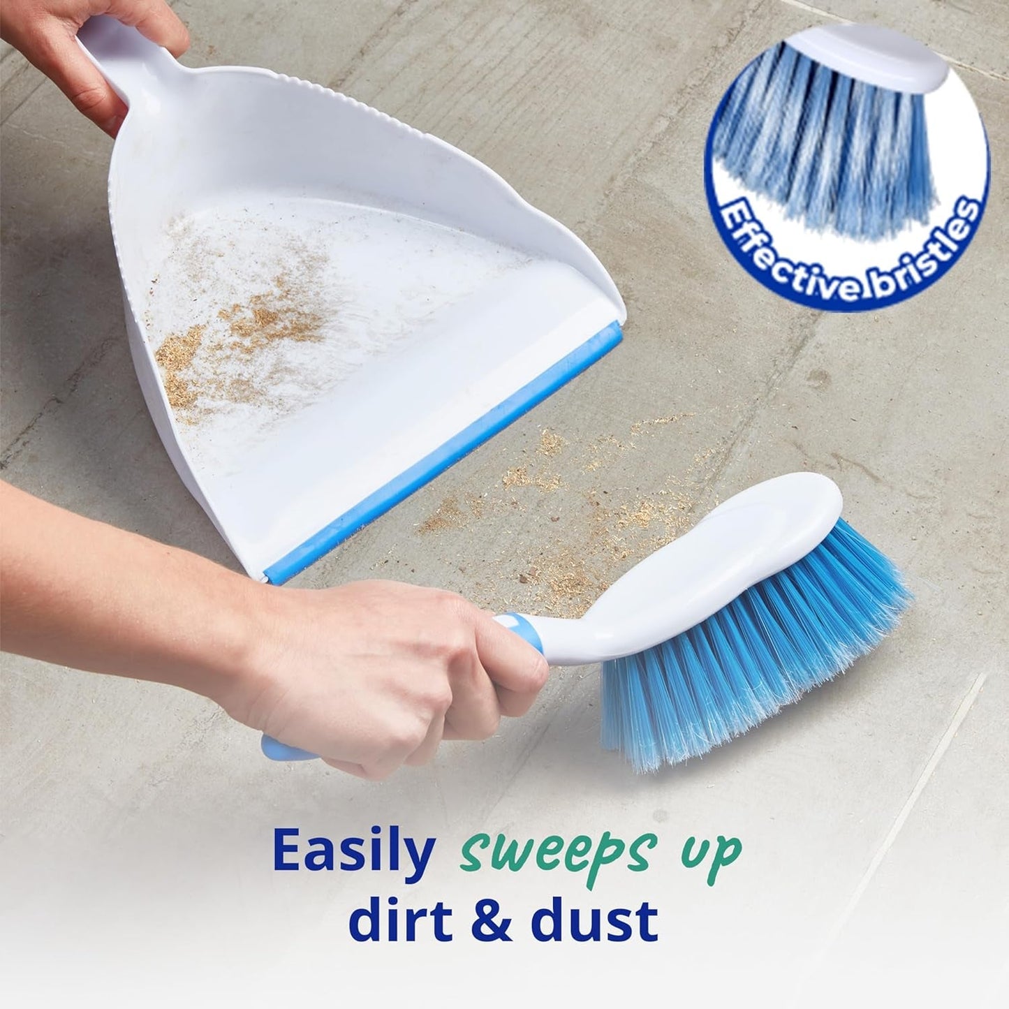 Spontex Dustpan & Brush Set | Large Capacity Dustpan | Durable Bristles & Easy-Sweep Rubber Blade | Compact Storage | Lightweight Design