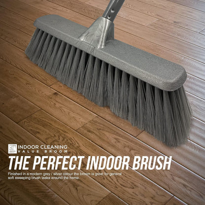 TDBS Soft Indoor Broom (Grey, 120Cm) - Perfect for Laminate, Vinyl or Wooden Floor, with Multi-Section Handle and Flagged Bristle