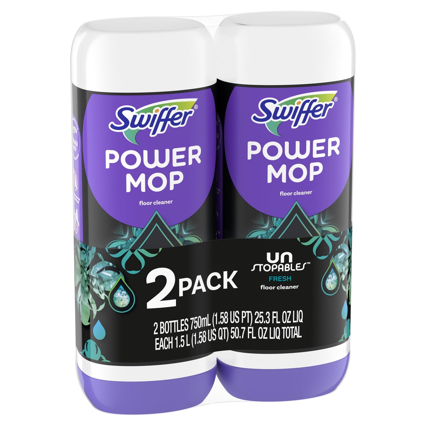 Swiffer Power Mop Floor Cleaner Solution with Unstopables Fresh Scent, 25.3 Fl Oz, 2 Pack