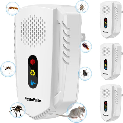 Pestopulse 2025 Ultrasonic Pest Repeller, 4 PCS Mouse Repellent, 3 Model Repeller Plug in Pest Control, Efficient against Mice Rat Mosquitoes Spider Cockroach Moths Ants Etc Harmless to Pets Human