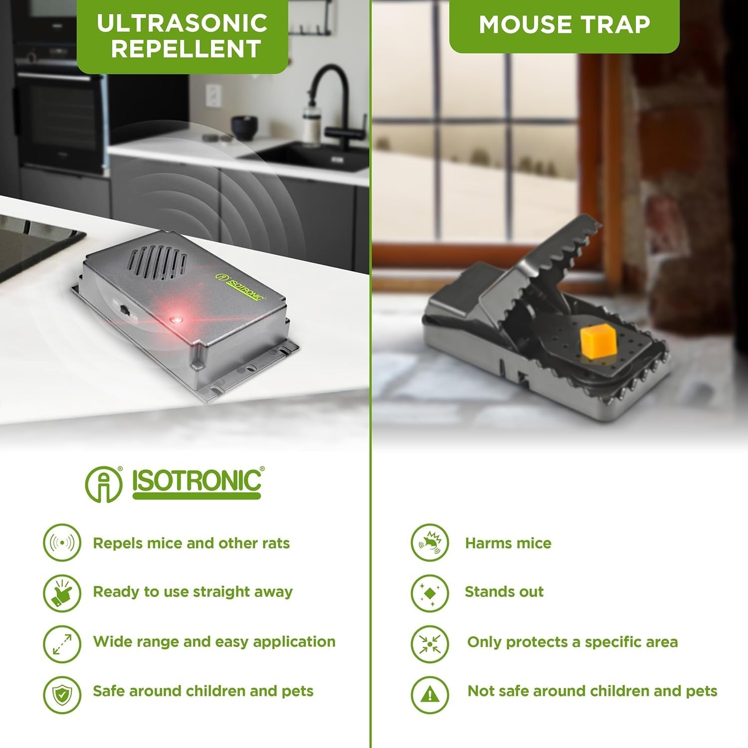 ISOTRONIC Set of 2 Mouse Rat Repellent Ultrasonic Battery Operated Outdoor/Indoor/Garden No Mice Rodent