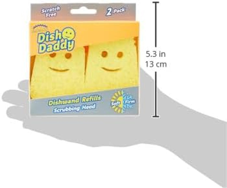 Scrub Daddy Dish Wand Scrubbing Brush Replacement Heads, Soap Dispensing Brushes, Texture Changing Washing up Sponges, Detachable Dish Daddy Head Sponge Refills, Yellow 2 Pack