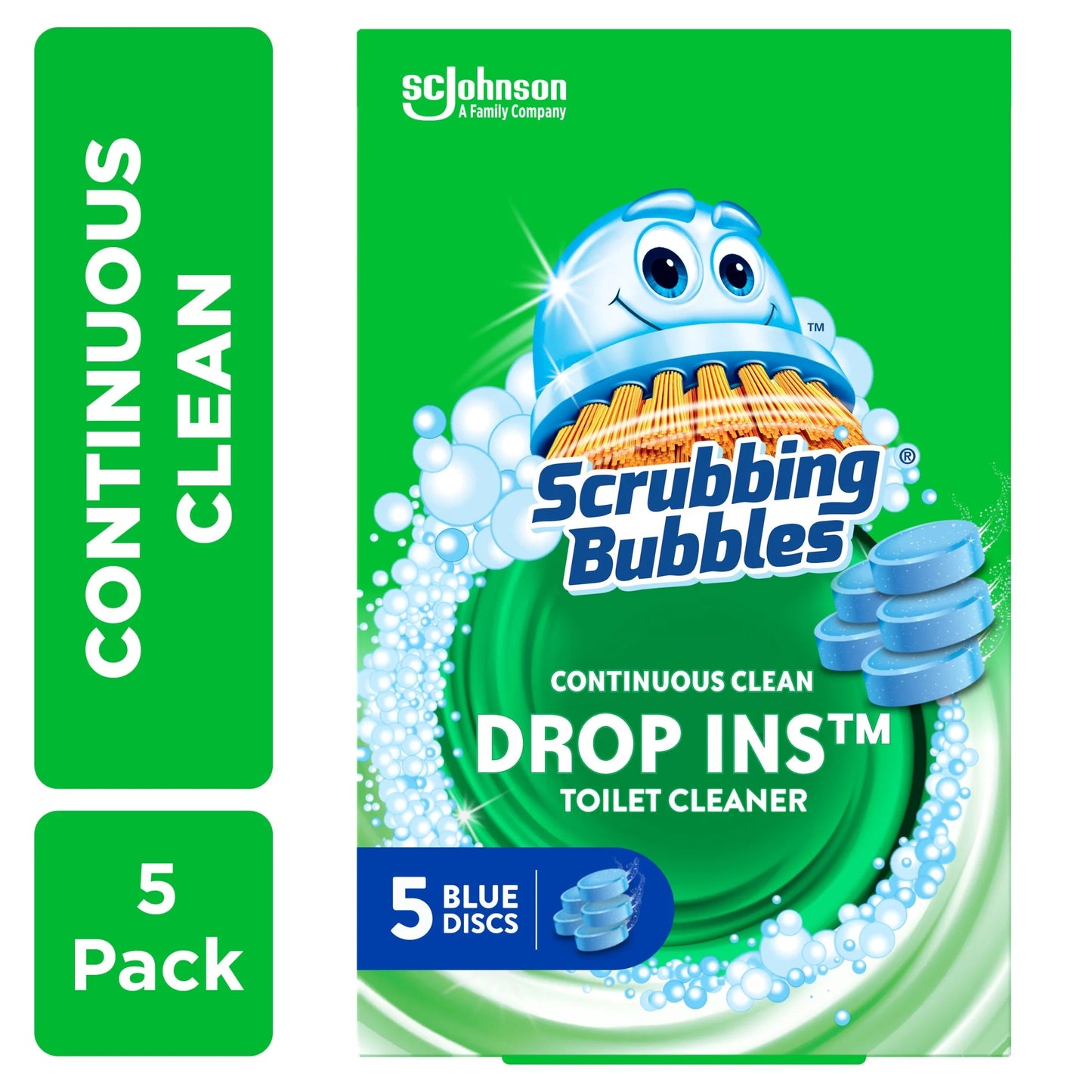 Scrubbing Bubbles Continuous Clean Drop-Ins - One Toilet Bowl Cleaner Tablet Lasts up to 4 Weeks, 5 Blue Discs, 7.05 Oz