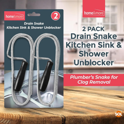 SOL 2Pk Drain Snake Kitchen and Shower Unblocker - 100Cm Kitchen Sink Unblocker Tool, Plumbing Snake for Drain Cleaning, Shower & Sink Drain Auger, Drain Unblocking Brush for Kitchen & Bathroom Pipes